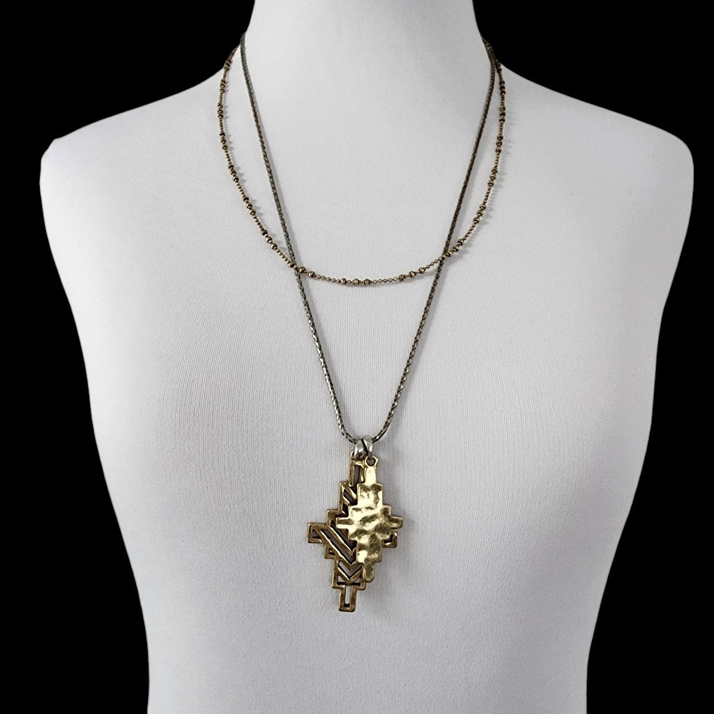 Lucky Brand Pendant Necklace Multi 2 Pendants Boho Layer Mid Century Modern